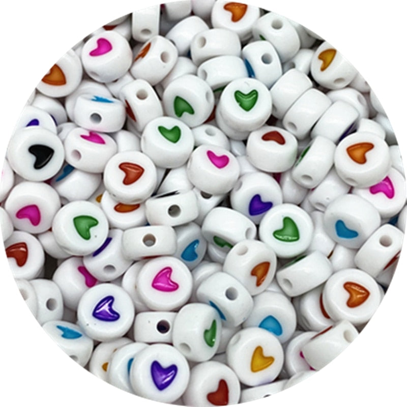 Love Heart Acrylic Flat Round Beads