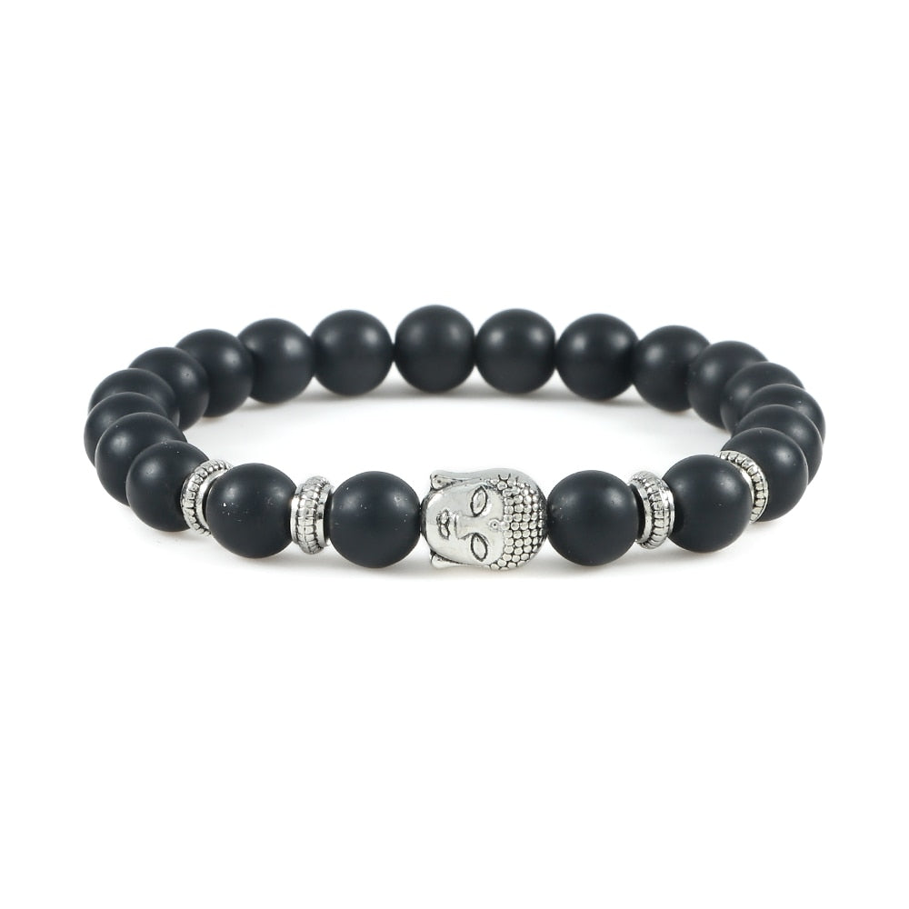 Buddha Head Bracelet Natural Onyx Lava Beads Bangle