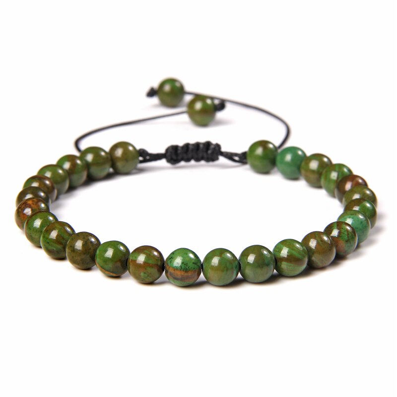 Men Bracelets Adjustable 6 mm Natural Green Jade