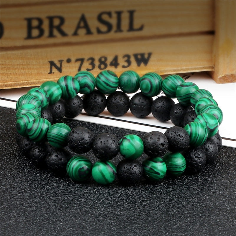 Couples Beaded Bracelet 8mm Natural Black Lava