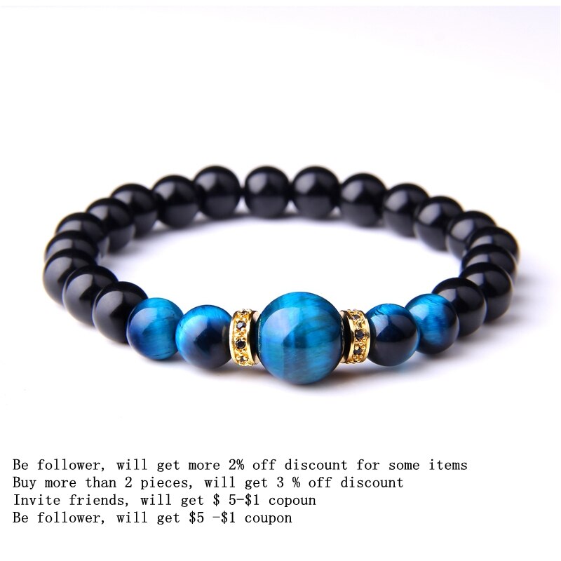 Natural Stone Bracelets Men Royal Blue Tiger Eye