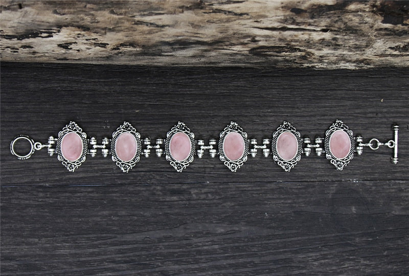 Vintage Oval Plant Flower Quartz Amethysts Bracelet