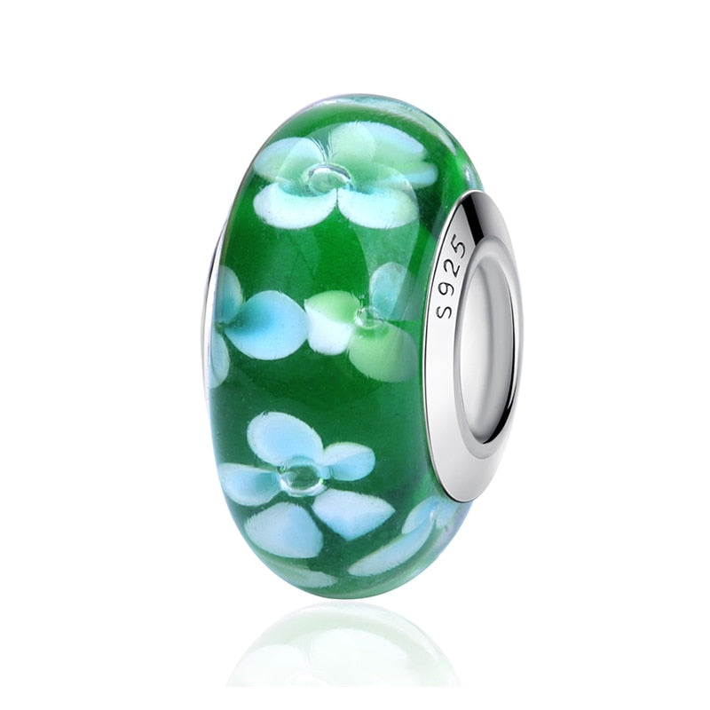 Sterling Silver Glass Bead Wood Stone Murano Flower