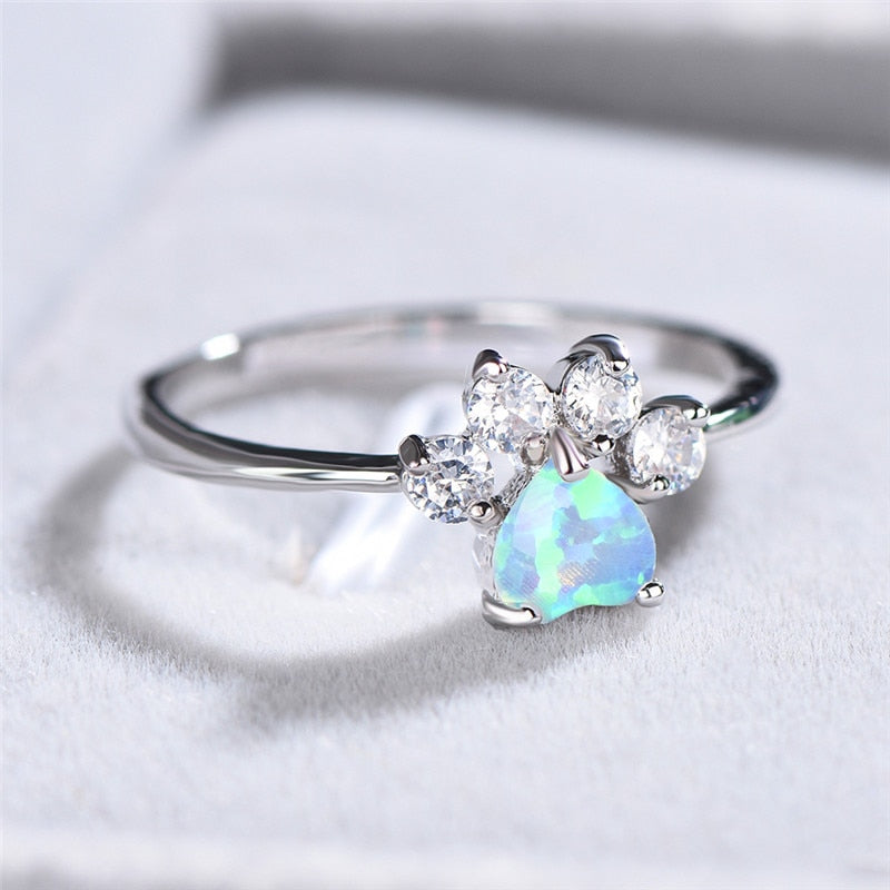 Cute Female Blue White Fire Opal Ring Crystal