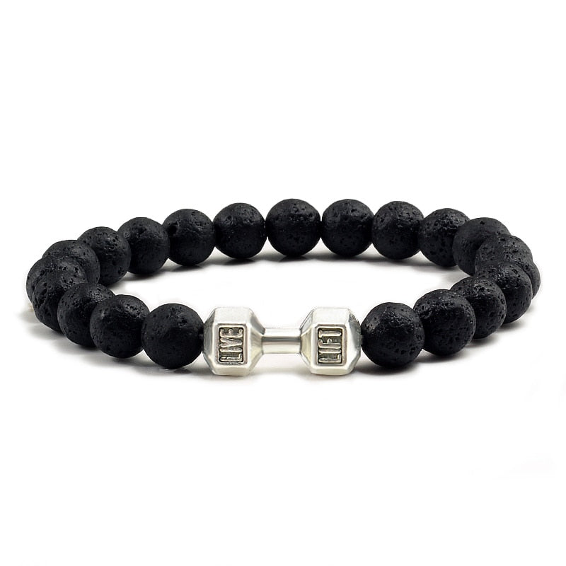 Black Volcanic Lava Stone Dumbbell Bracelet