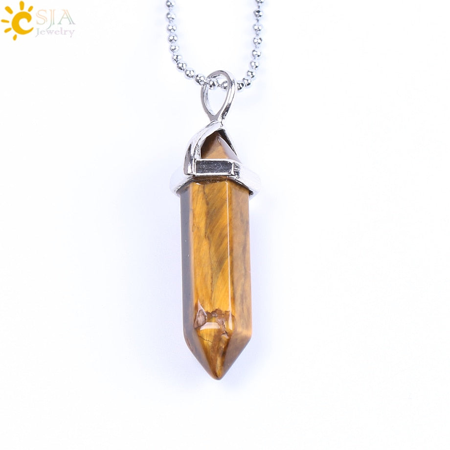 Raw Pink Purple Gem Crystals Necklace Hexagonal