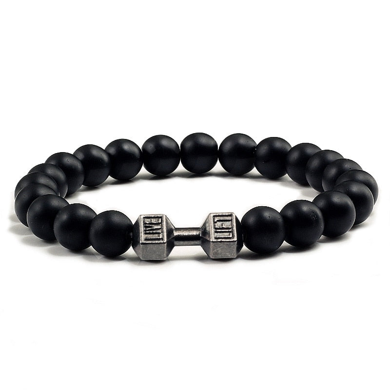 Black Volcanic Lava Stone Dumbbell Bracelet