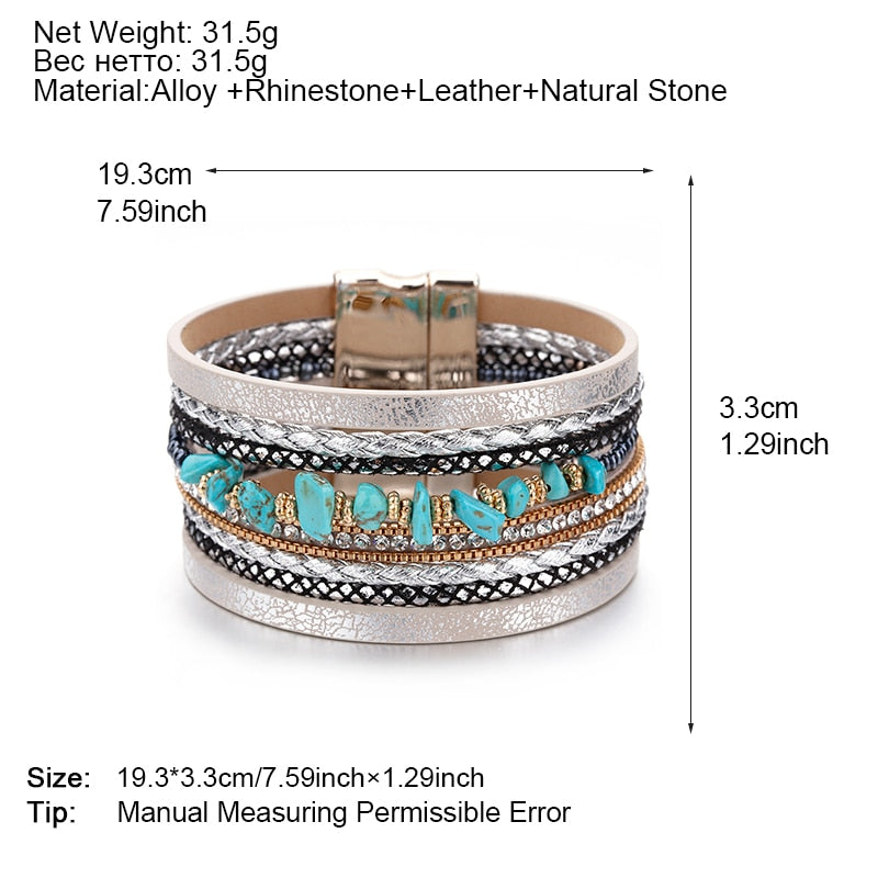 Blue Natural Stone Leather Bracelets for Women