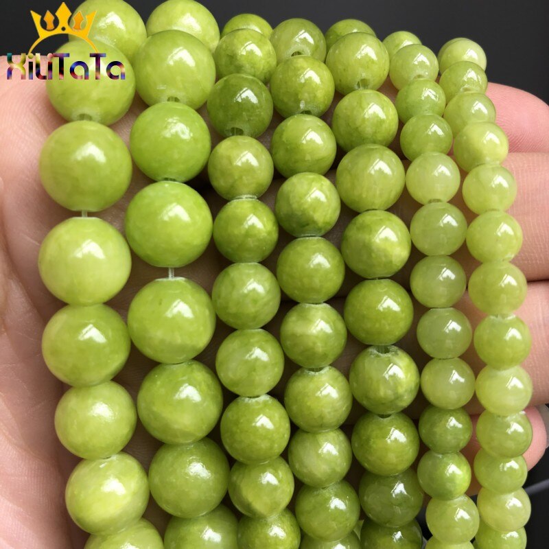 Natural Stone Beads Lemon Green Jades Round Loose