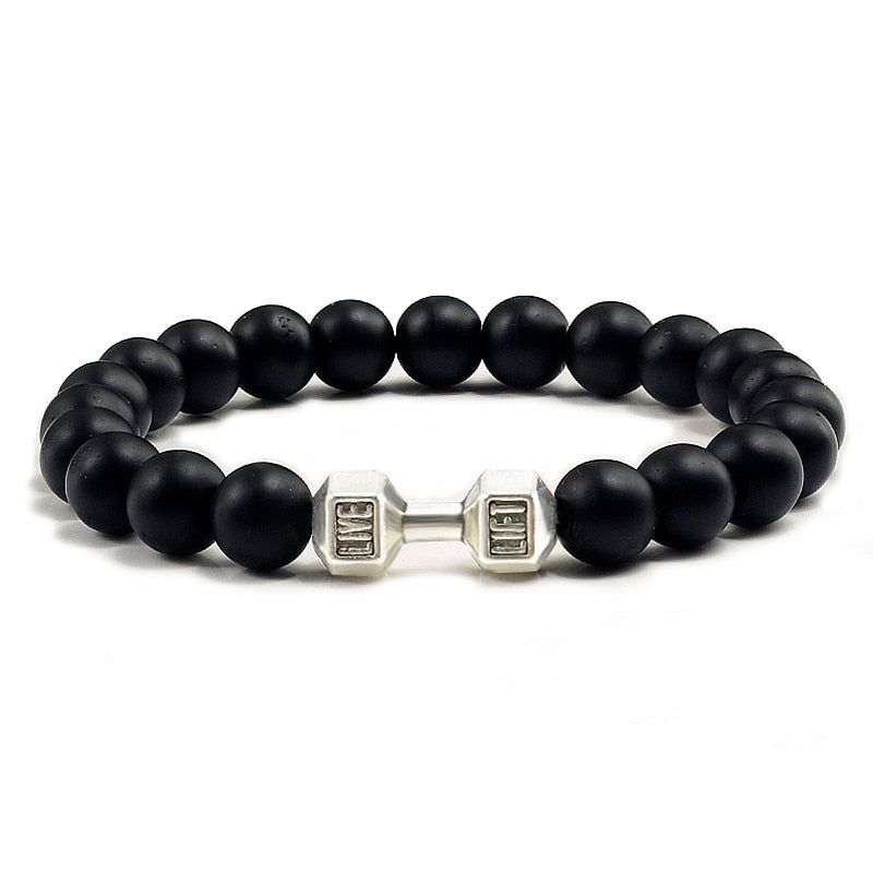 Black Volcanic Lava Stone Dumbbell Bracelet