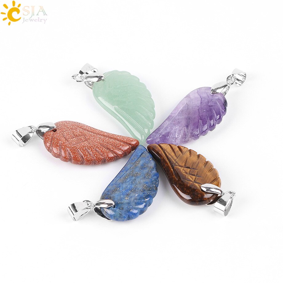 Natural Gem Stone Angel Wing Necklaces & Pendants