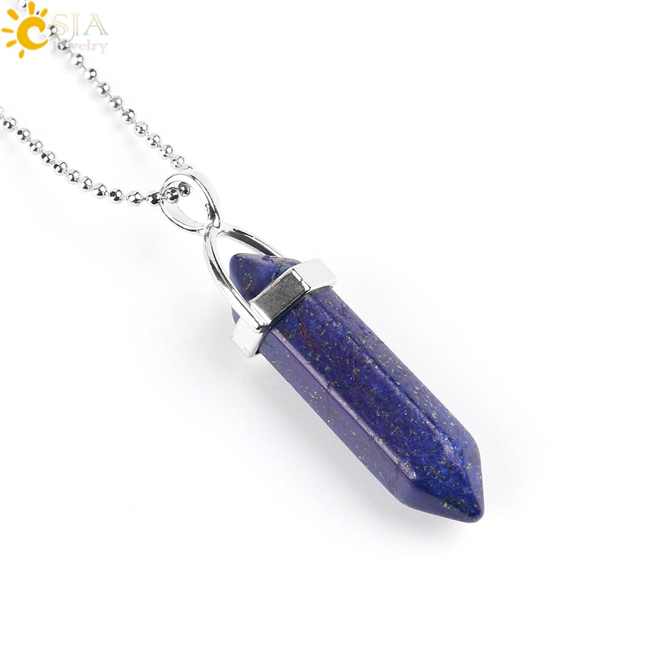 Raw Pink Purple Gem Crystals Necklace Hexagonal