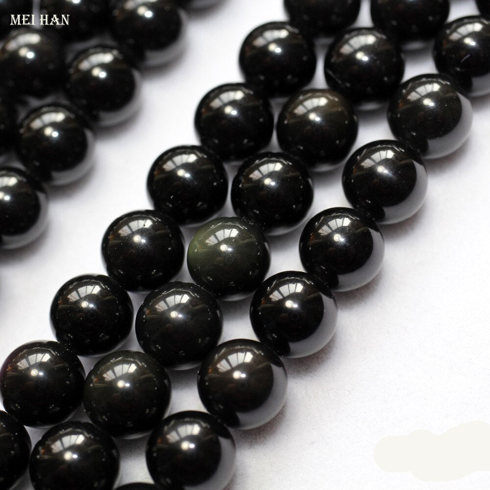 Natural obsidian round beads for bracelet