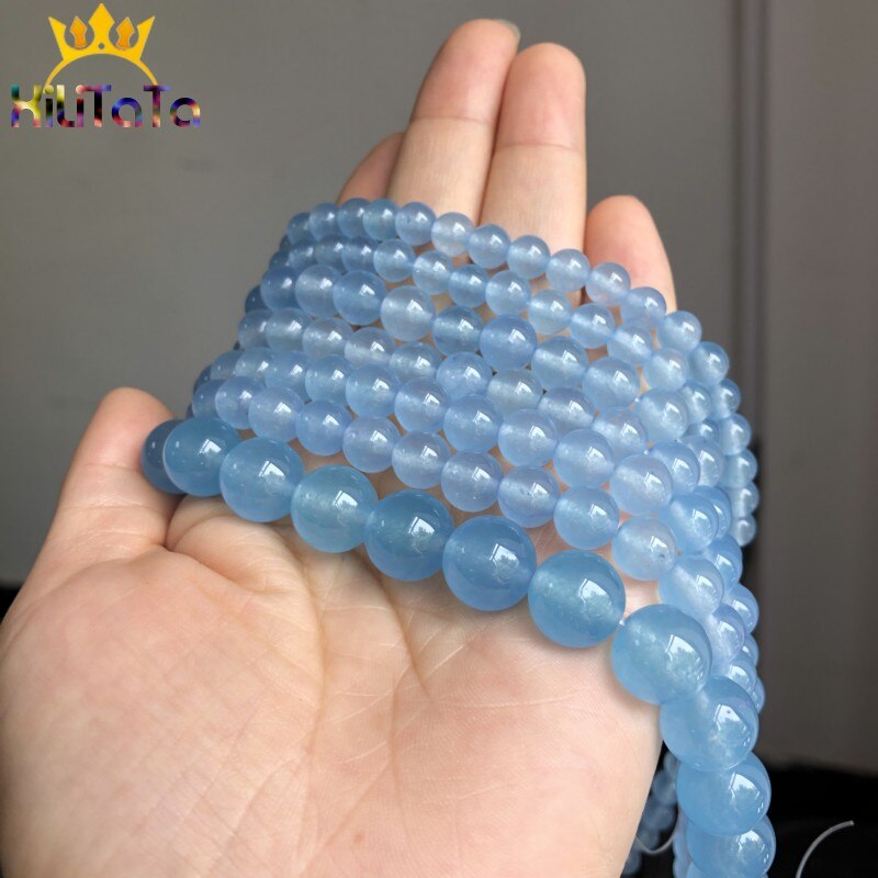 AAA Natural Blue Chalcedony Jades Stone Beads