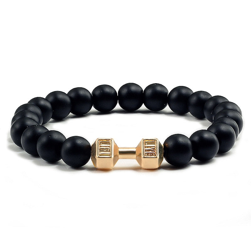 Black Volcanic Lava Stone Dumbbell Bracelet