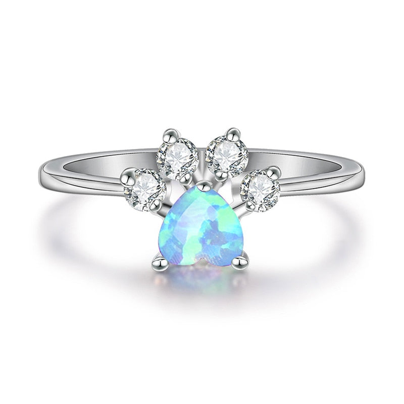 Cute Female Blue White Fire Opal Ring Crystal