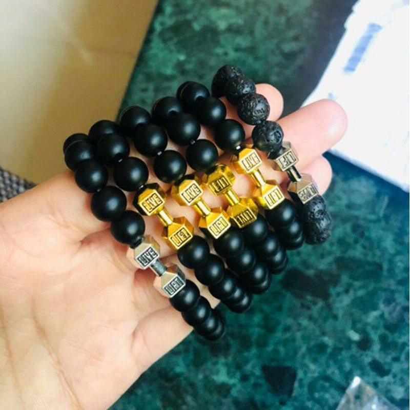 Black Volcanic Lava Stone Dumbbell Bracelet