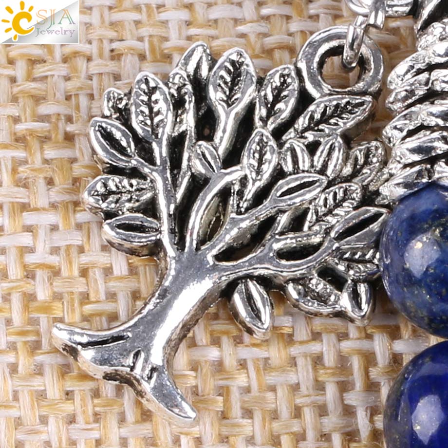 Chakra Natural Stone Lapis Lazuli Bracelets Tree of Life