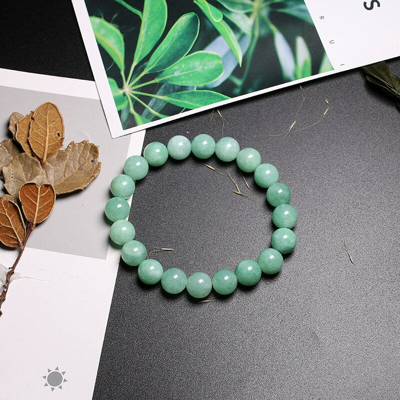 Burmese Green Jade Round Beads Bracelet