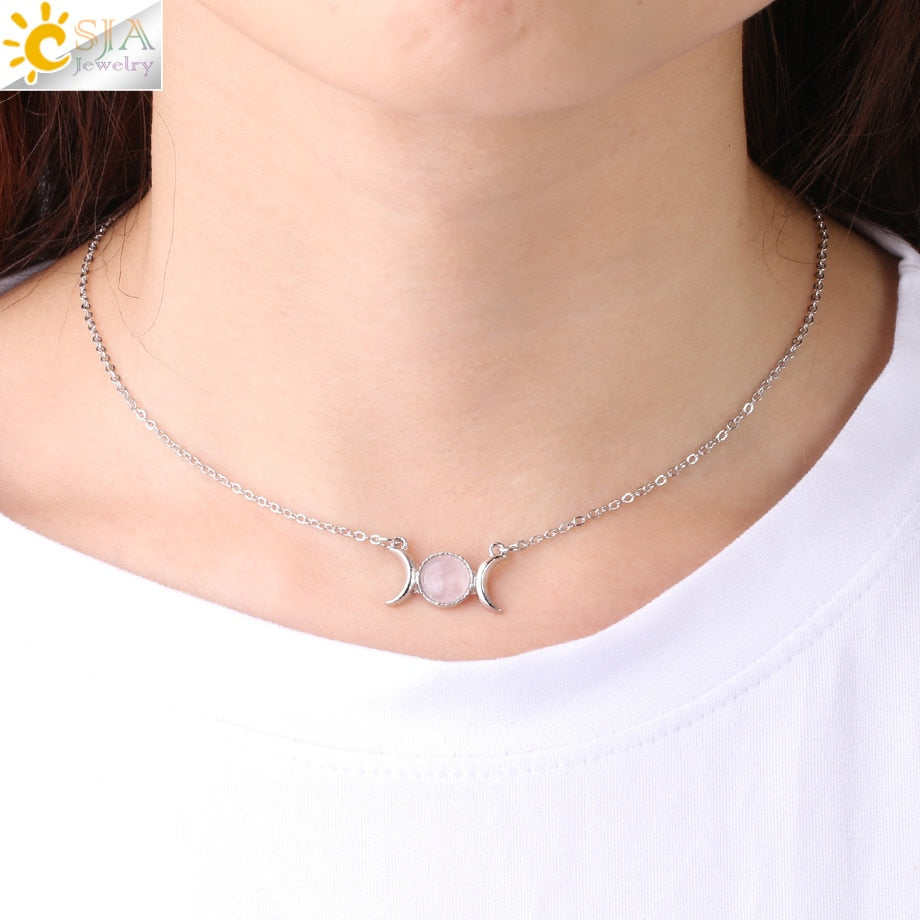 Vintage Crescent Clavicle Necklace Moon Sun