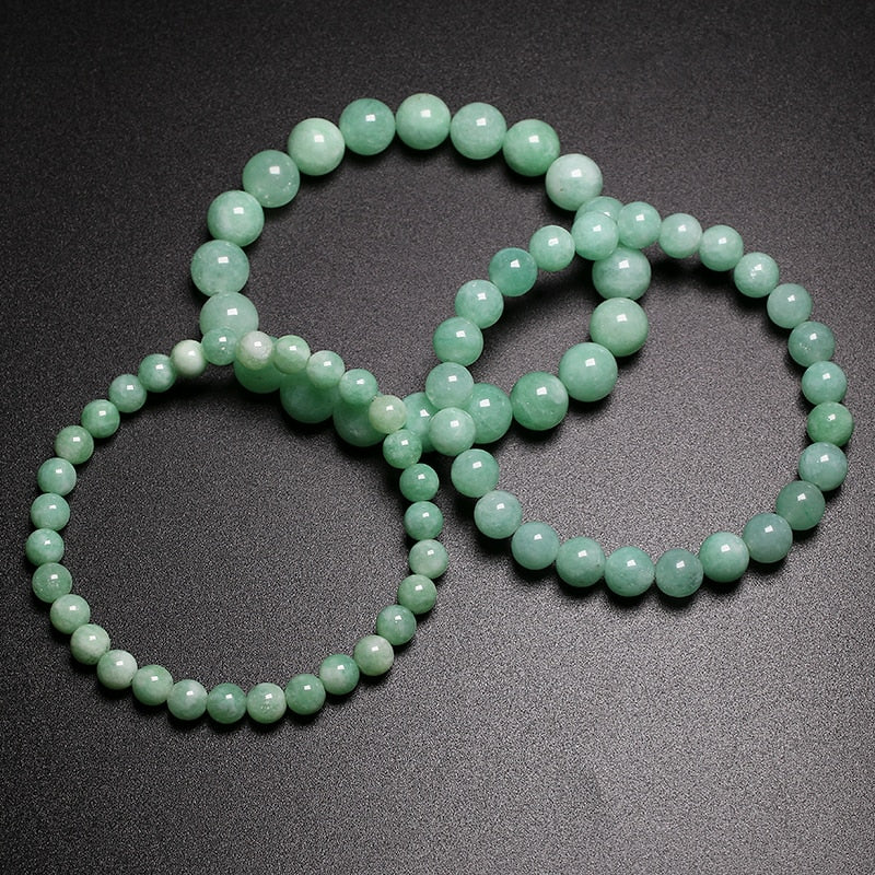 Burmese Green Jade Round Beads Bracelet