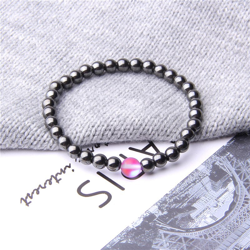 Hematite Bracelets Matte Rainbow Flash Moonstone