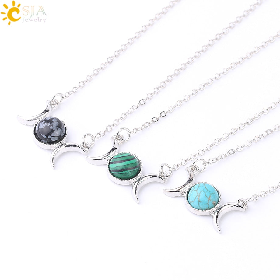 Vintage Crescent Clavicle Necklace Moon Sun