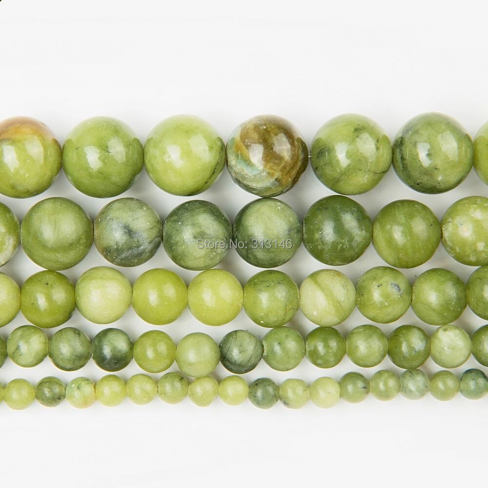 Natural Round Olive Green Serpentine Jade Strand