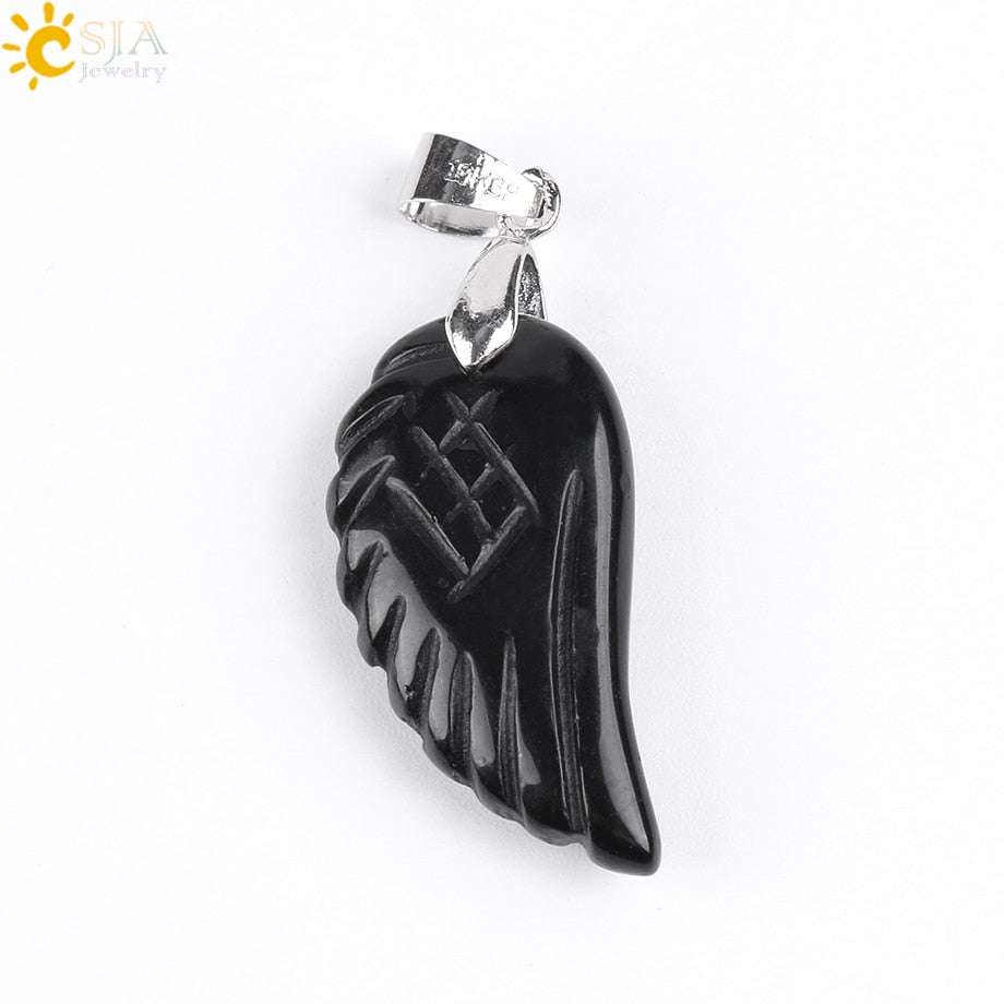 Natural Gem Stone Angel Wing Necklaces & Pendants