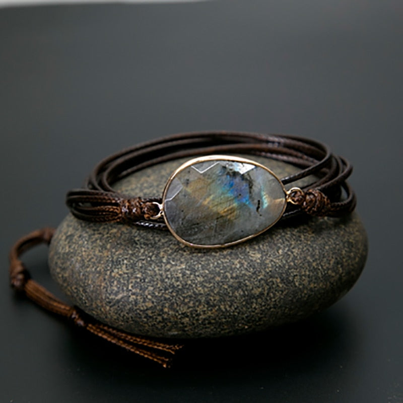Rope Wrap Bracelet Natural Stones Labradorite