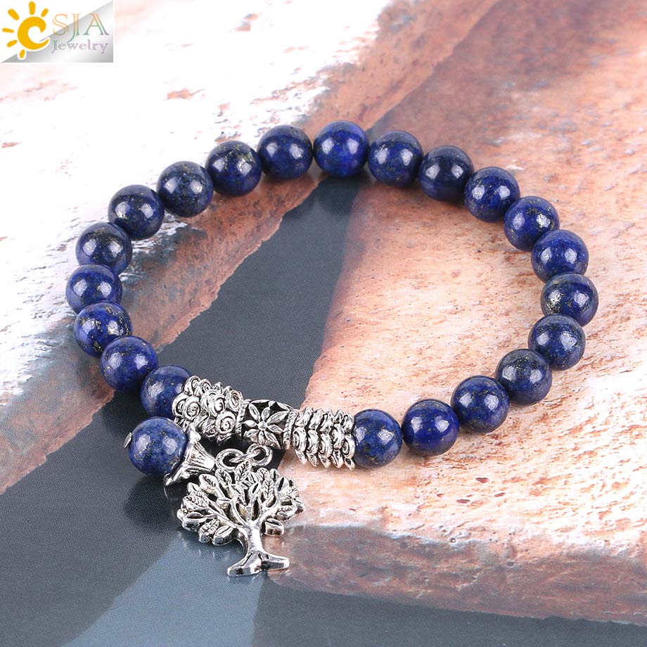Chakra Natural Stone Lapis Lazuli Bracelets Tree of Life