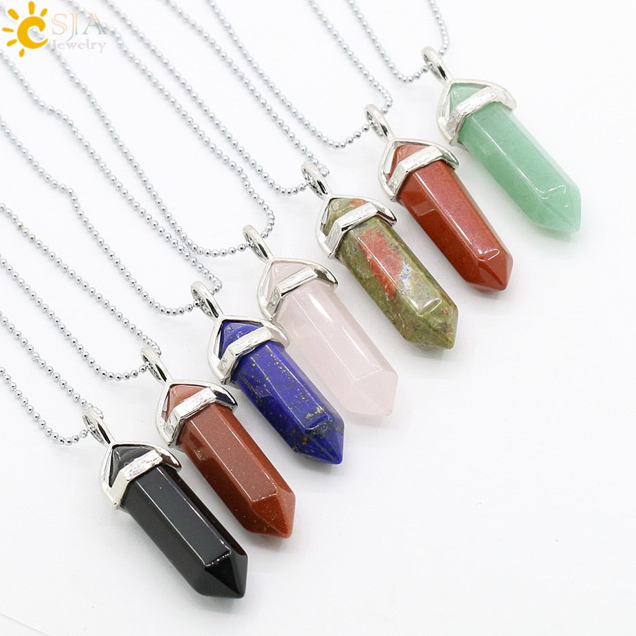 Raw Pink Purple Gem Crystals Necklace Hexagonal