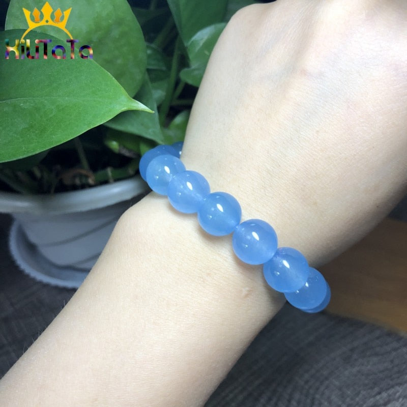 AAA Natural Blue Chalcedony Jades Stone Beads
