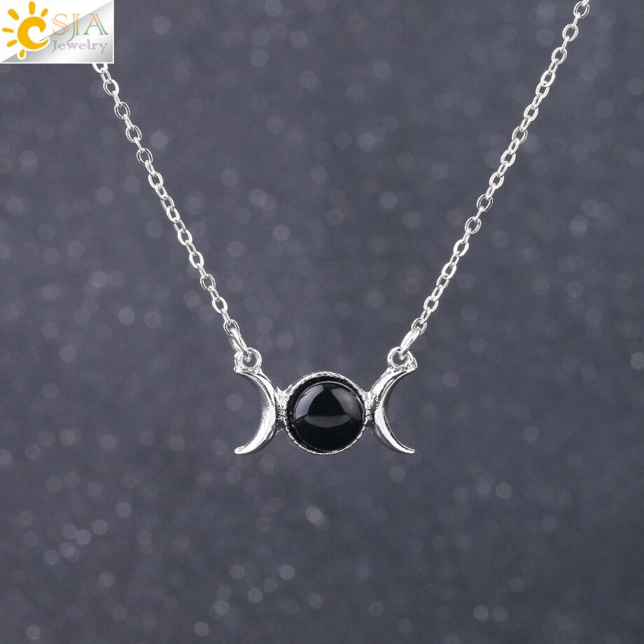 Vintage Crescent Clavicle Necklace Moon Sun