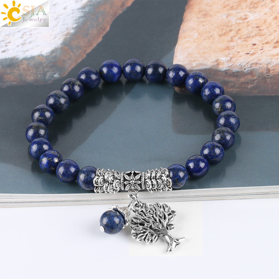 Chakra Natural Stone Lapis Lazuli Bracelets Tree of Life