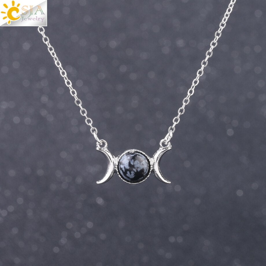 Vintage Crescent Clavicle Necklace Moon Sun
