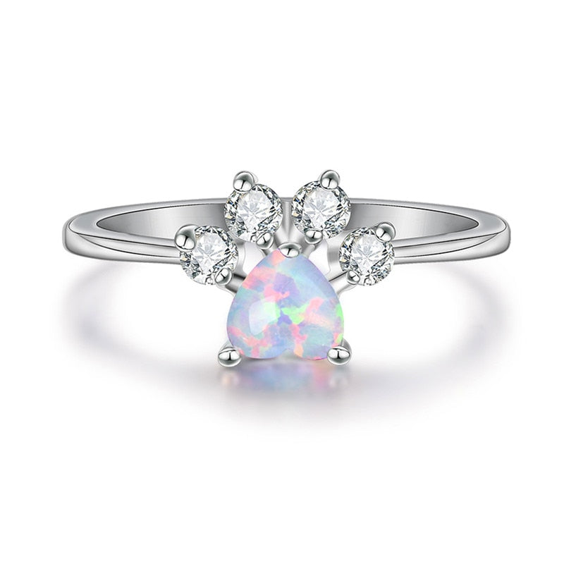 Cute Female Blue White Fire Opal Ring Crystal