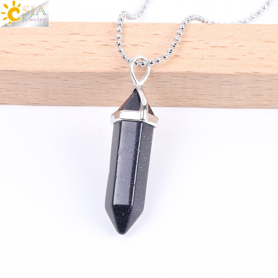 Raw Pink Purple Gem Crystals Necklace Hexagonal