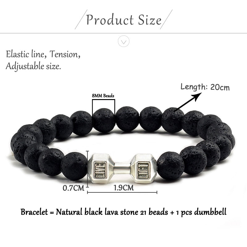 Black Volcanic Lava Stone Dumbbell Bracelet