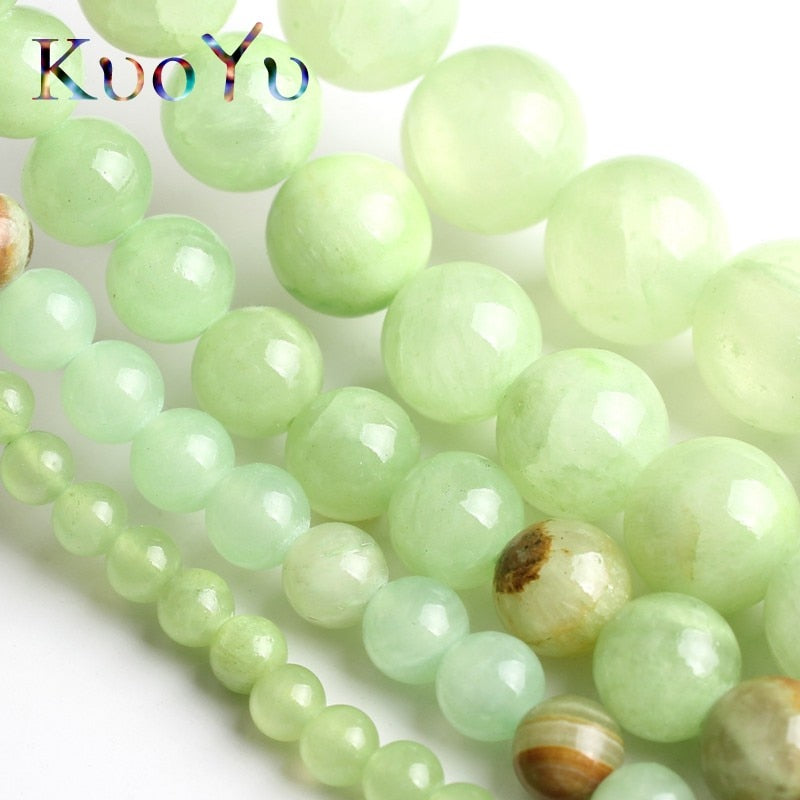 Flower Green Jades Beads Round Loose Beads