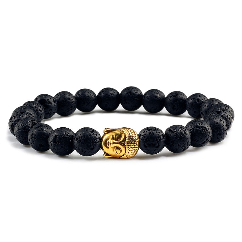 Healing Gold Buddha Head Prayer Volcanic Lava