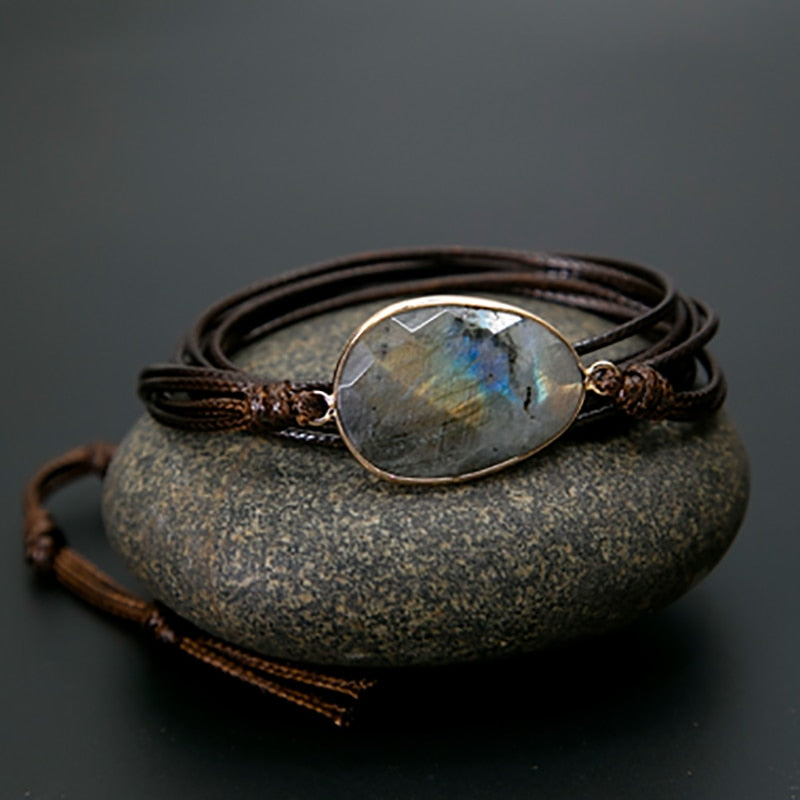 Rope Wrap Bracelet Natural Stones Labradorite