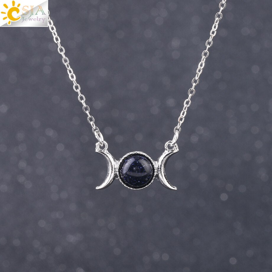 Vintage Crescent Clavicle Necklace Moon Sun