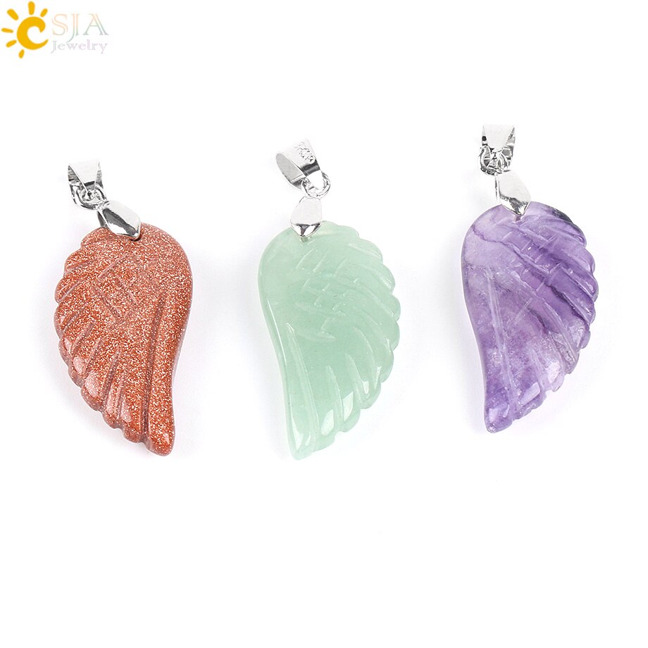 Natural Gem Stone Angel Wing Necklaces & Pendants
