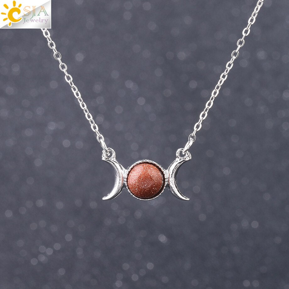 Vintage Crescent Clavicle Necklace Moon Sun