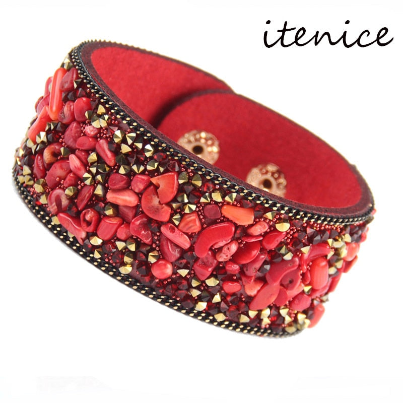 Stone Bracelets For Women Wrap Cuff Slake Leather
