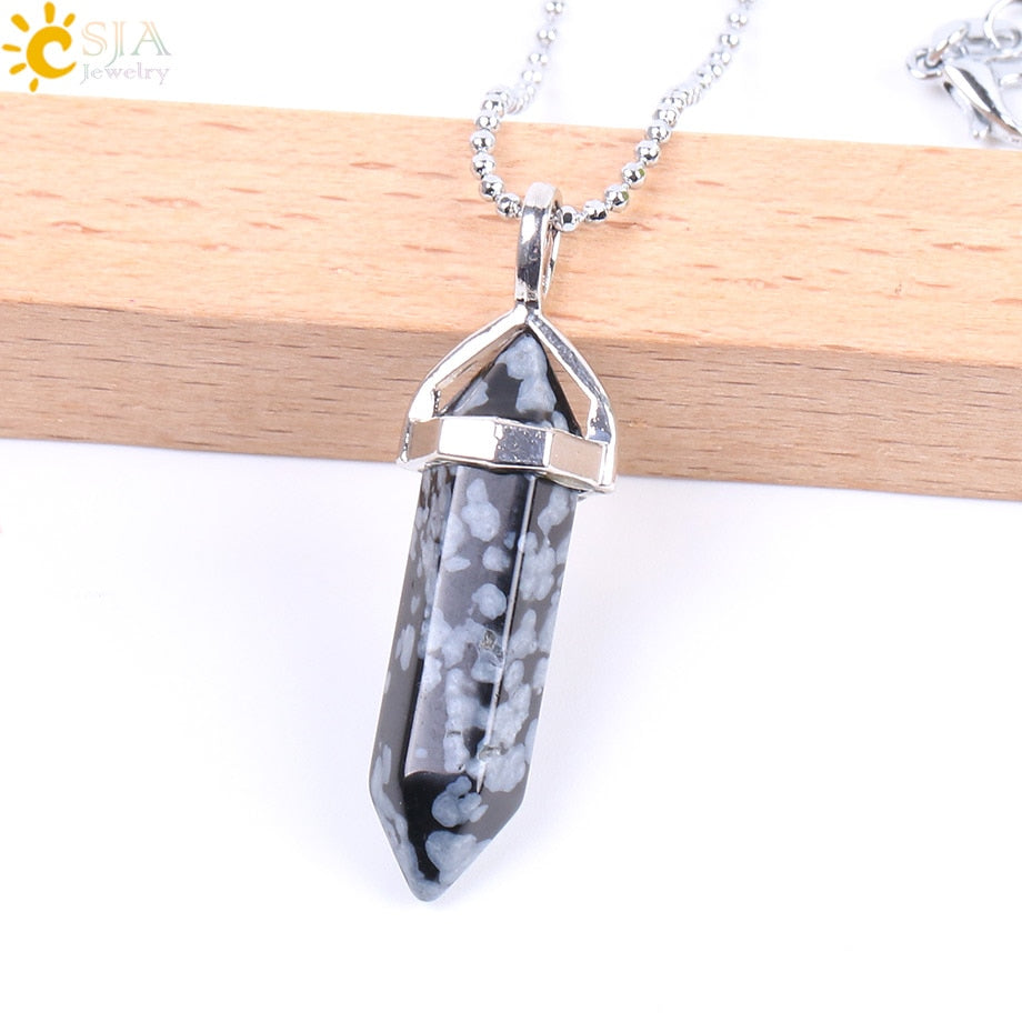 Raw Pink Purple Gem Crystals Necklace Hexagonal