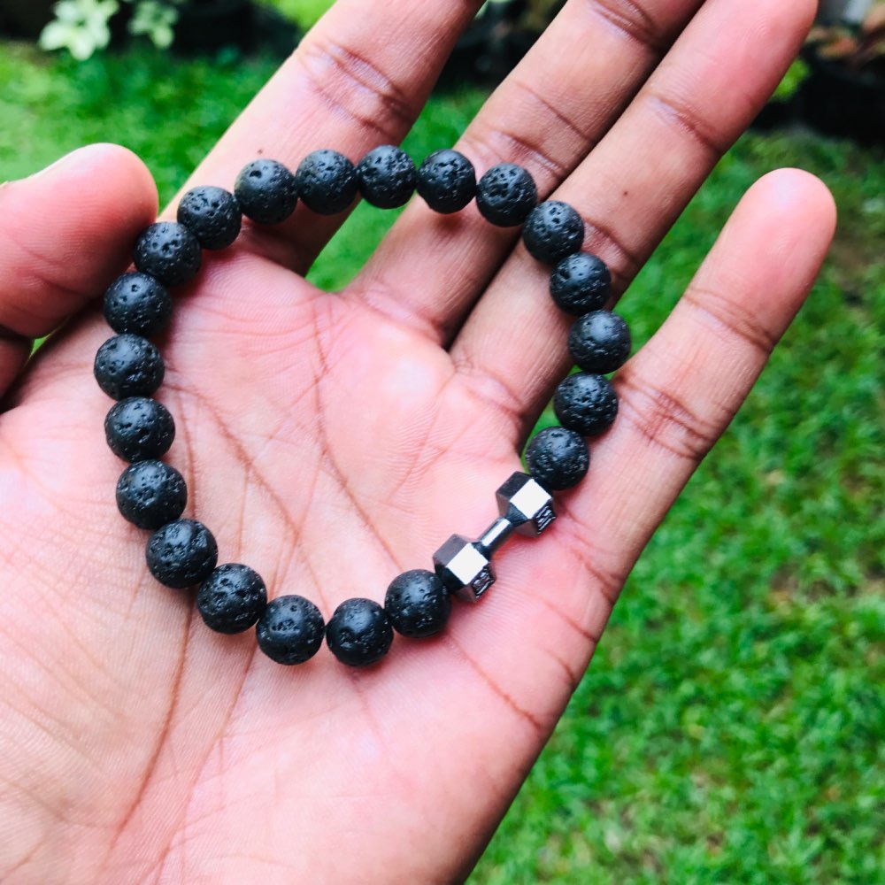 Black Volcanic Lava Stone Dumbbell Bracelet