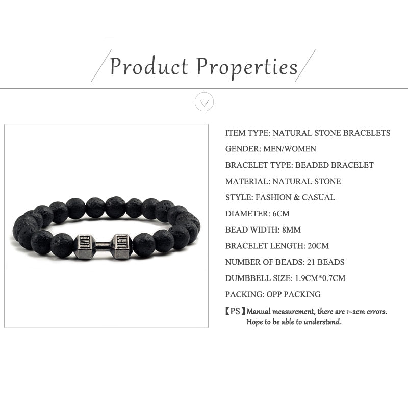 Black Volcanic Lava Stone Dumbbell Bracelet