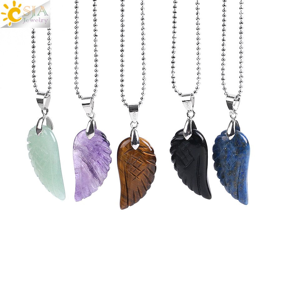 Natural Gem Stone Angel Wing Necklaces & Pendants